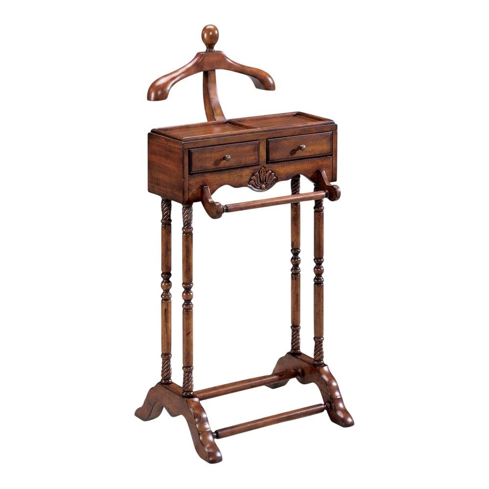 Traditional Valet Stand, 2 Drawers, Wooden Bedroom Clothing Organizer, Cherry