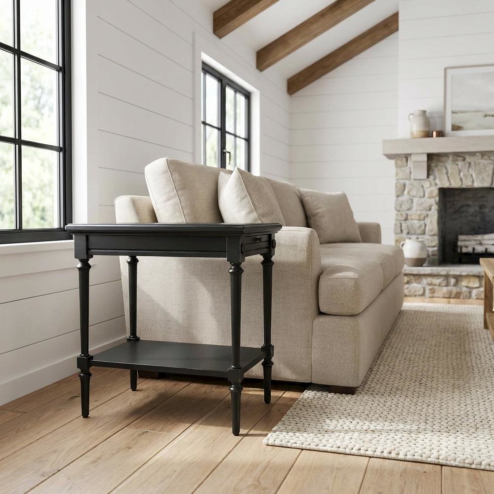 Rectangular End Table, Traditional Wood Accent Side Table for Living Room