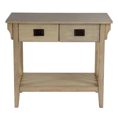 36 in. W Rectangular Wood 2 Drawer Console Table with Lower Open Shelf, Beige