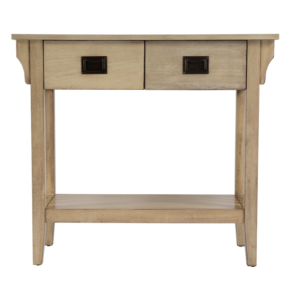 36 in. W Rectangular Wood 2 Drawer Console Table with Lower Open Shelf, Beige