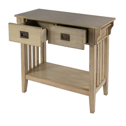 36 in. W Rectangular Wood 2 Drawer Console Table with Lower Open Shelf, Beige