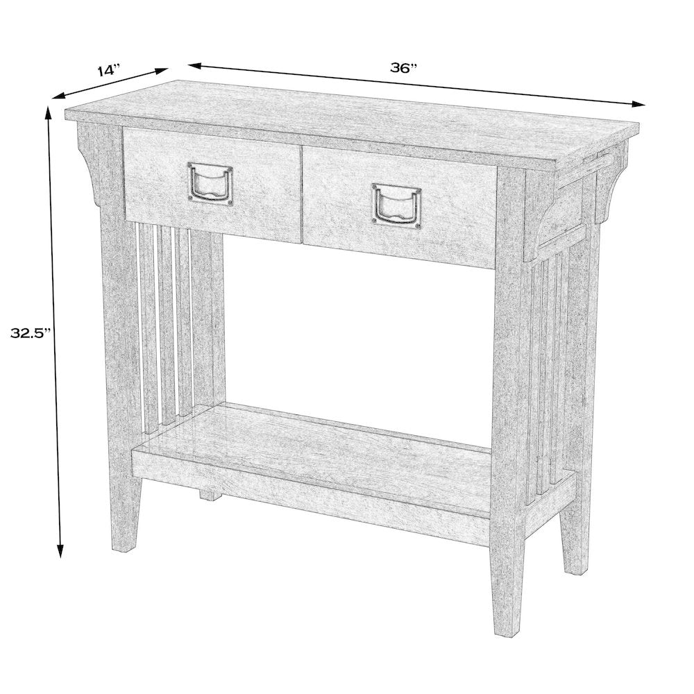 36 in. W Rectangular Wood 2 Drawer Console Table with Lower Open Shelf, Beige