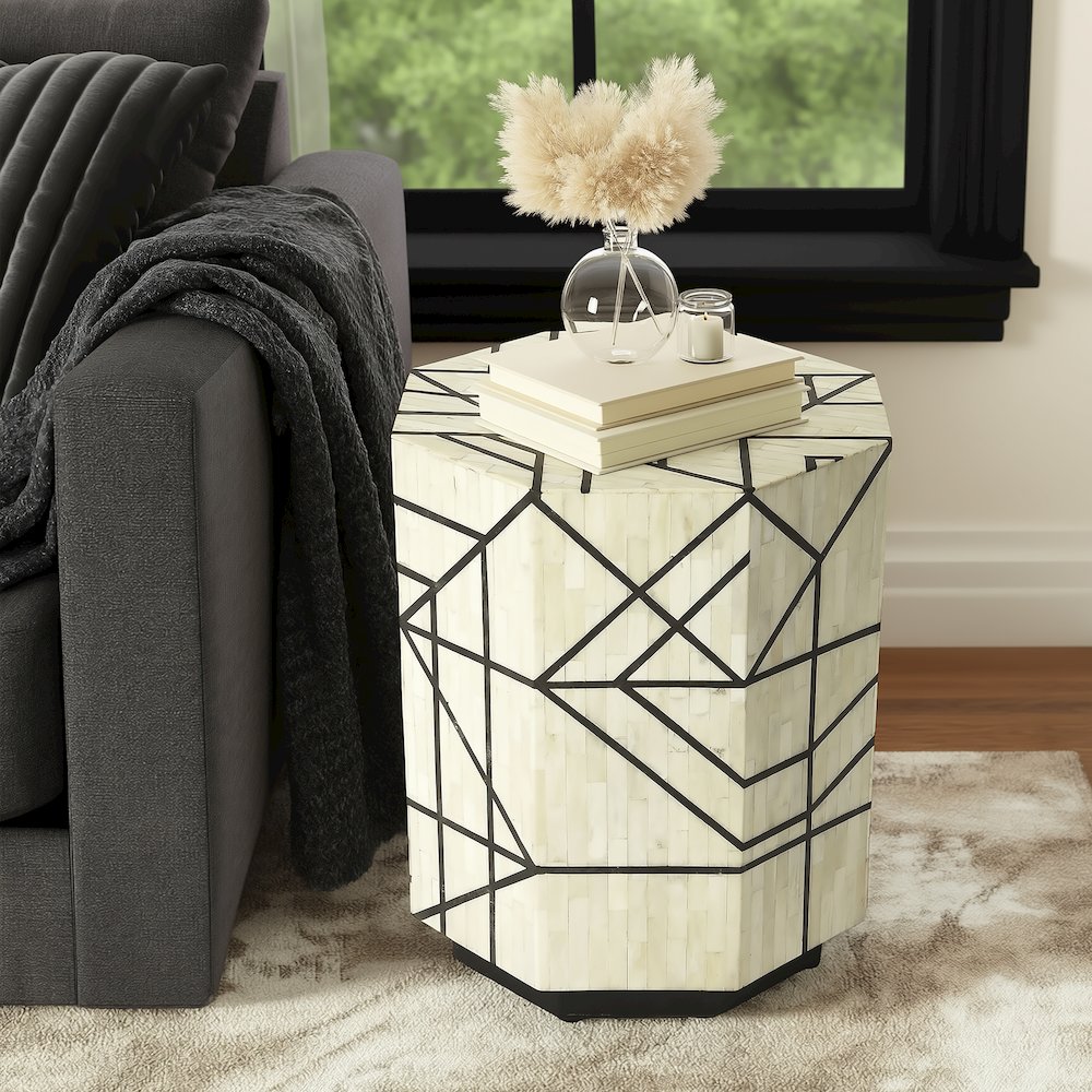 Greta Bone Inlay Side Table, Multi-Color