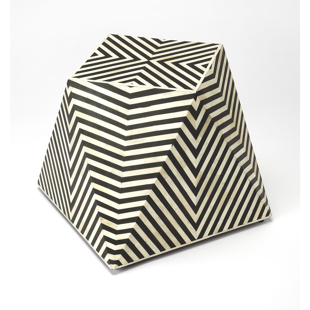 Zanzibar Bone Inlay Side Table, Black and White