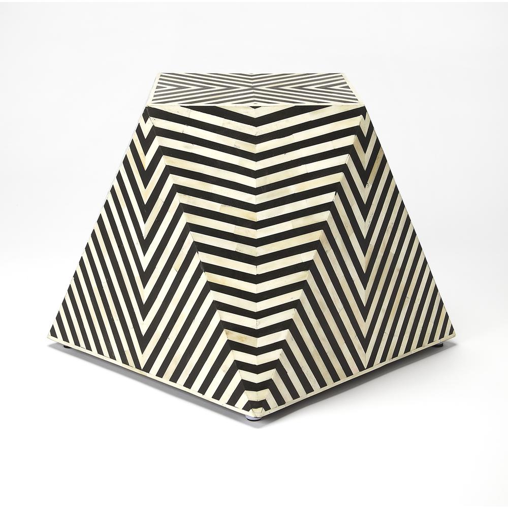 Zanzibar Bone Inlay Side Table, Black and White