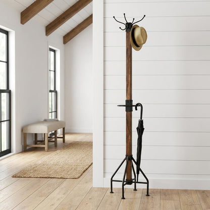 Industrial Floor Stand Coat Rack, Rustic Coat Tree for Entryway Hallway
