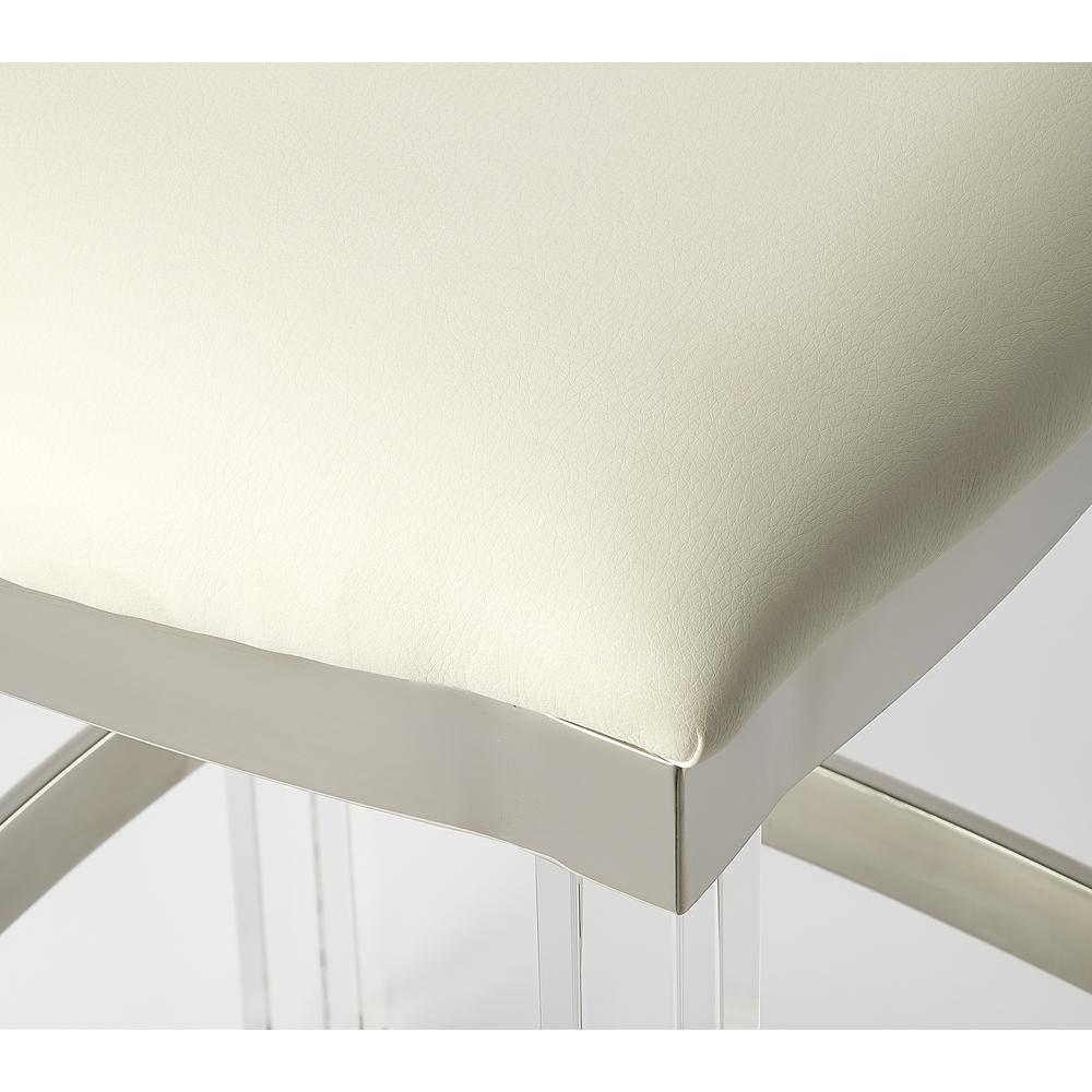White Acrylic Stool with Leather Seat for Counter Use - Clear Bar Stools