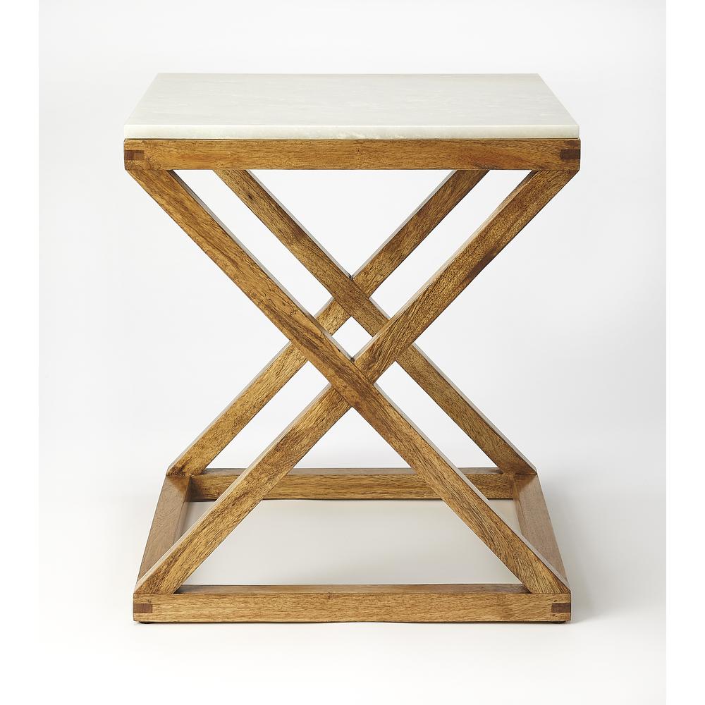 Braylon Marble & Wood End Table, Light Brown