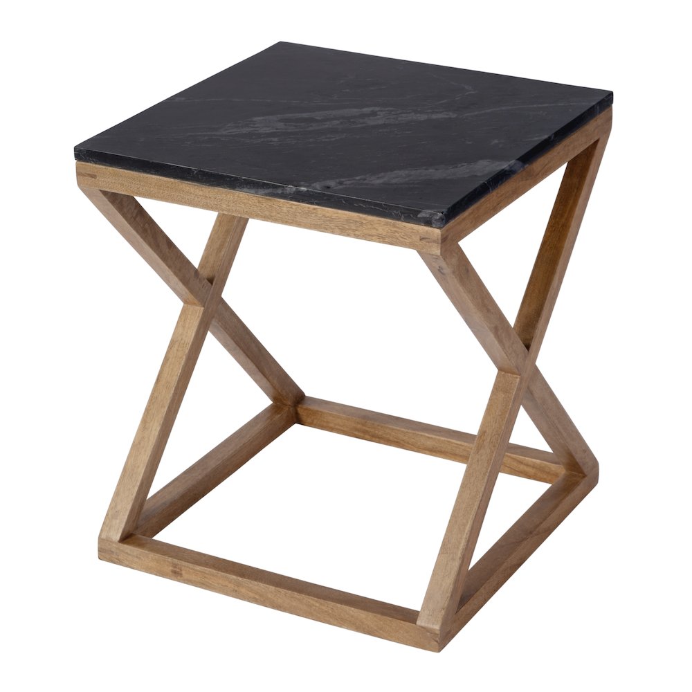 Braylon 17.75 in. W Square Marble & Wood X Base End Table, Black