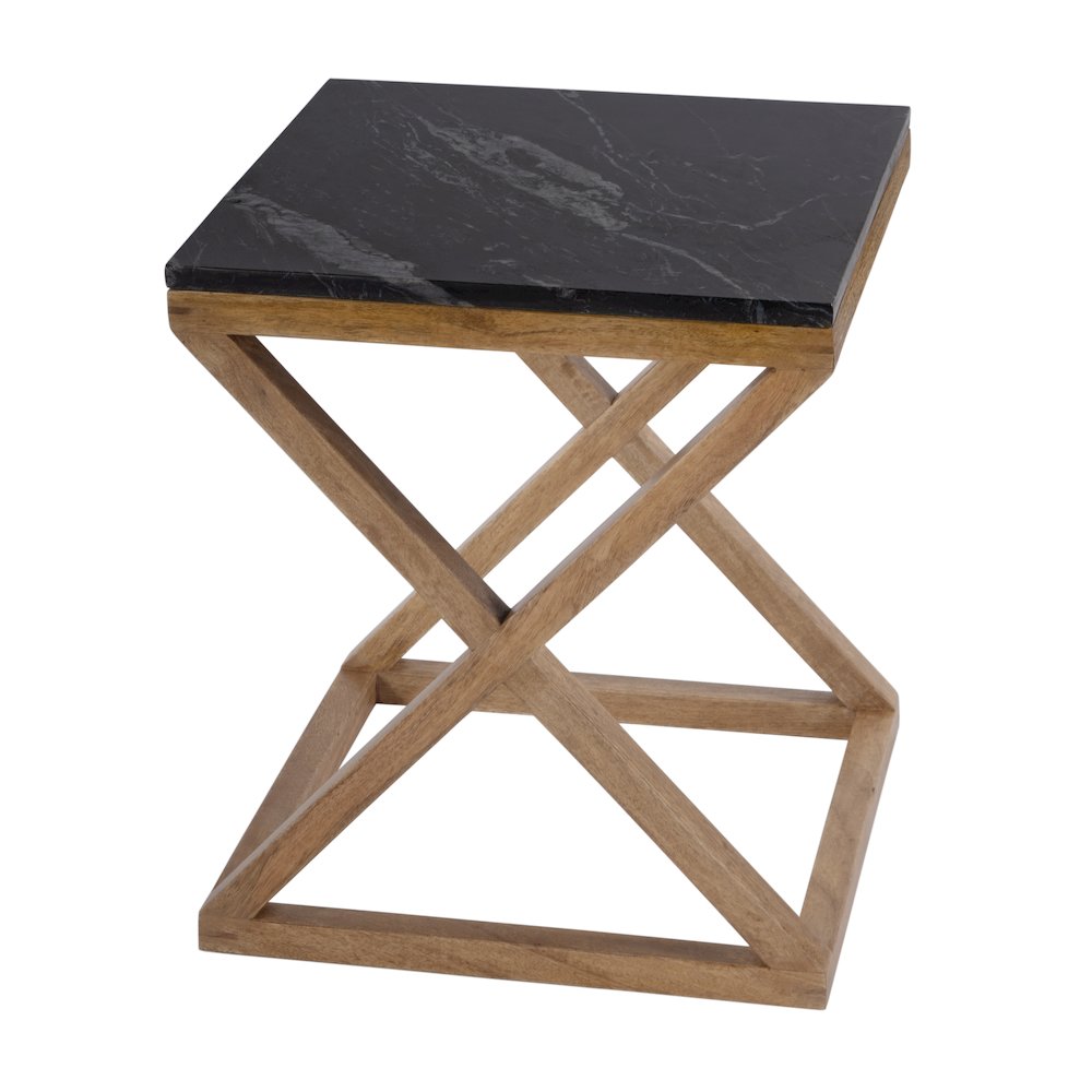 Braylon 17.75 in. W Square Marble & Wood X Base End Table, Black
