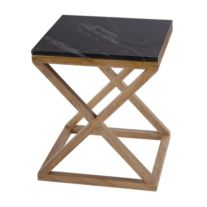 Braylon 17.75 in. W Square Marble & Wood X Base End Table, Black