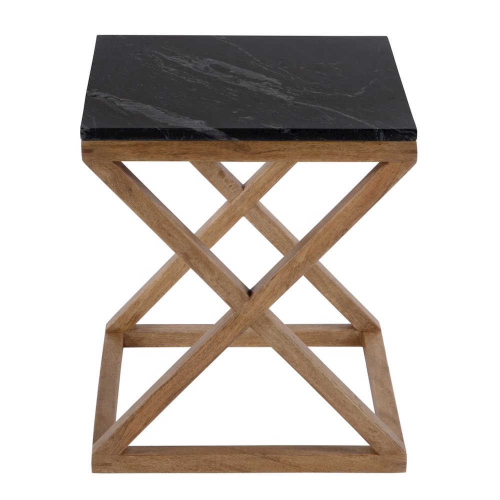 Braylon 17.75 in. W Square Marble & Wood X Base End Table, Black