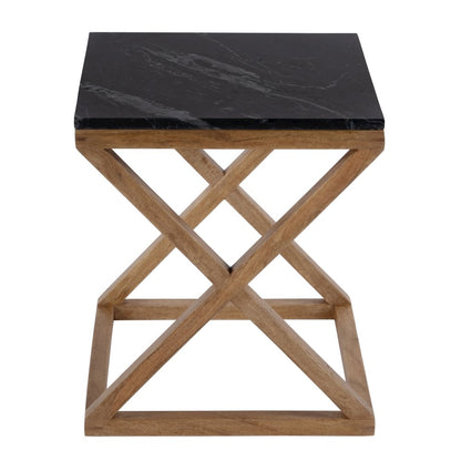 Braylon 17.75 in. W Square Marble & Wood X Base End Table, Black