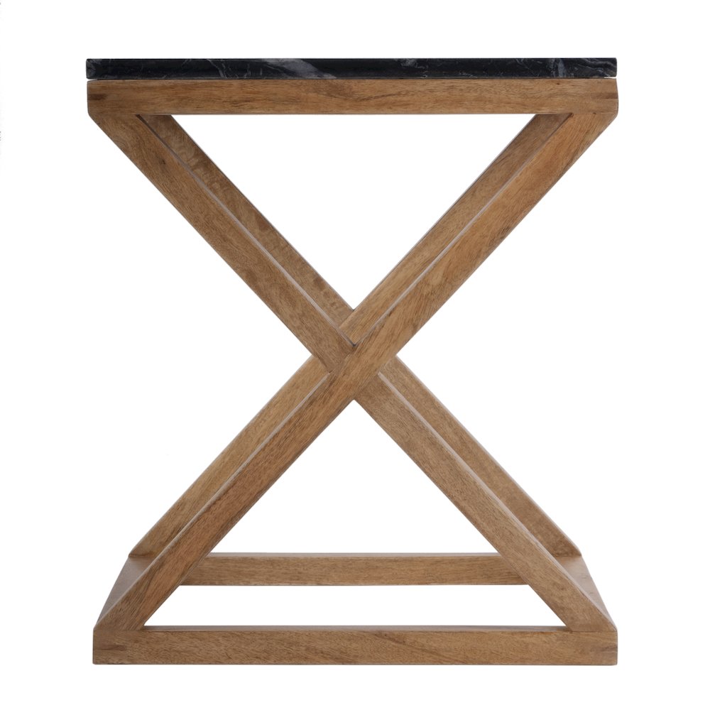 Braylon 17.75 in. W Square Marble & Wood X Base End Table, Black