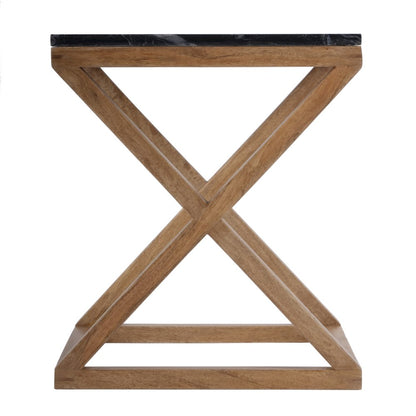 Braylon 17.75 in. W Square Marble & Wood X Base End Table, Black