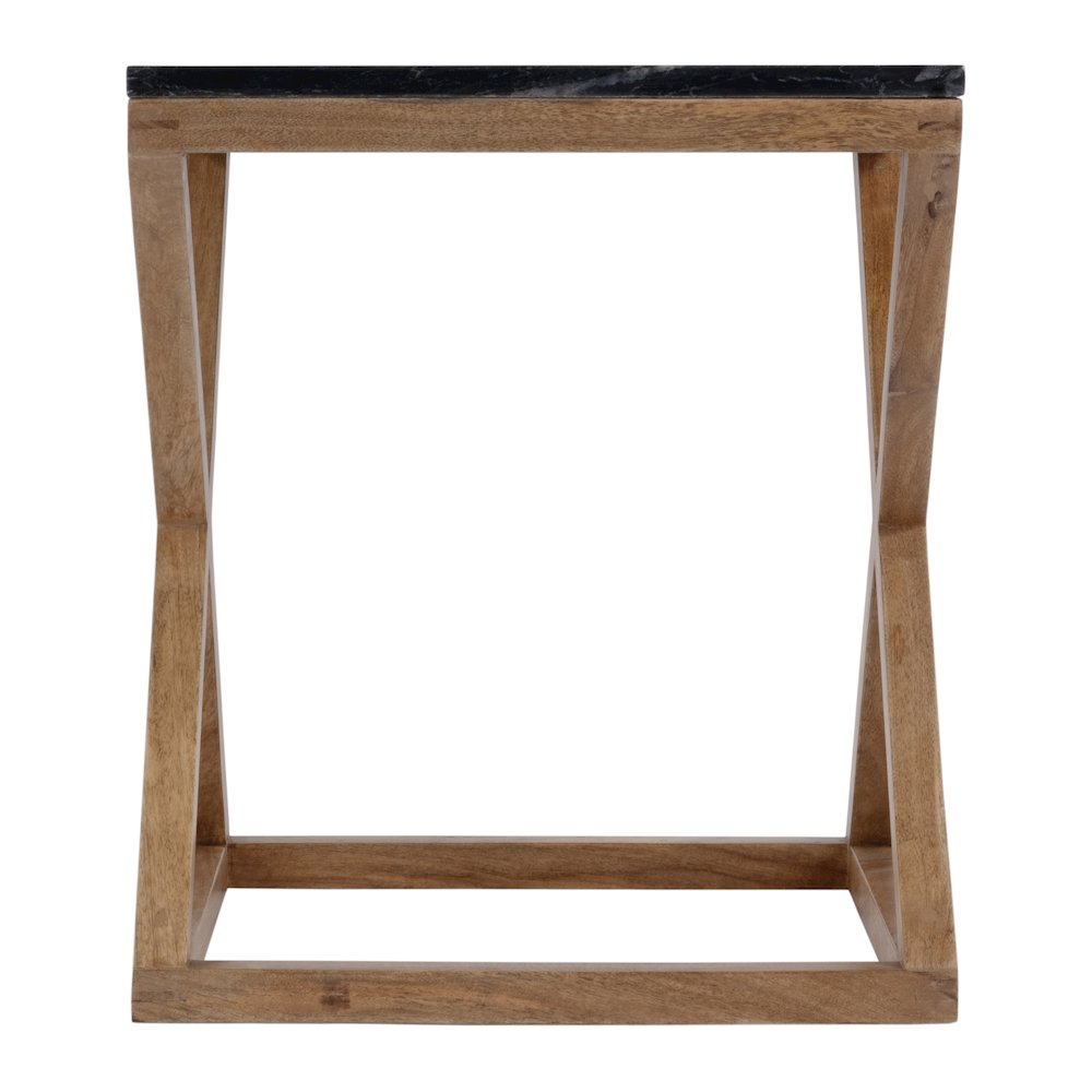 Braylon 17.75 in. W Square Marble & Wood X Base End Table, Black
