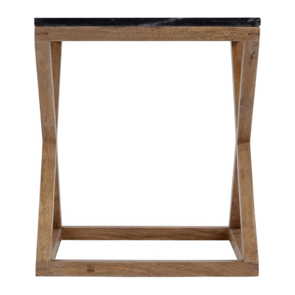 Braylon 17.75 in. W Square Marble & Wood X Base End Table, Black