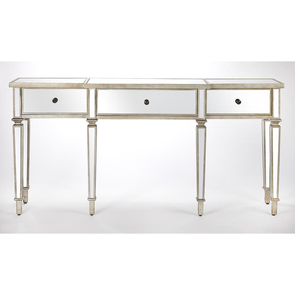 Silver Mirrored Console Table - Elegant Vanity Desk for Living Room