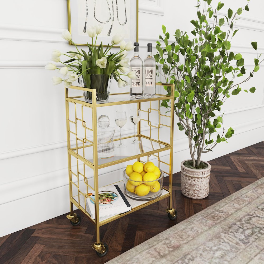 Arcadia Polished Bar Cart, Gold
