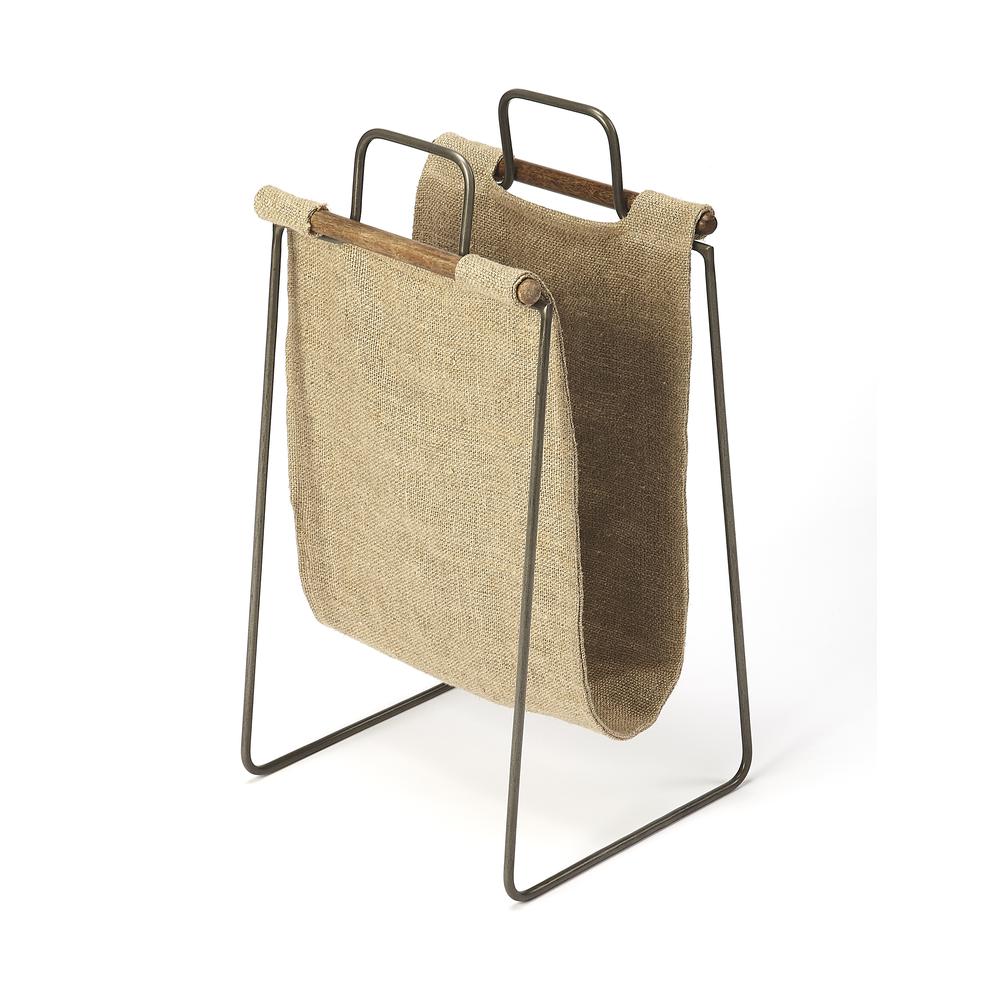 Idaho Burlap & Metal Magazine Basket, Beige