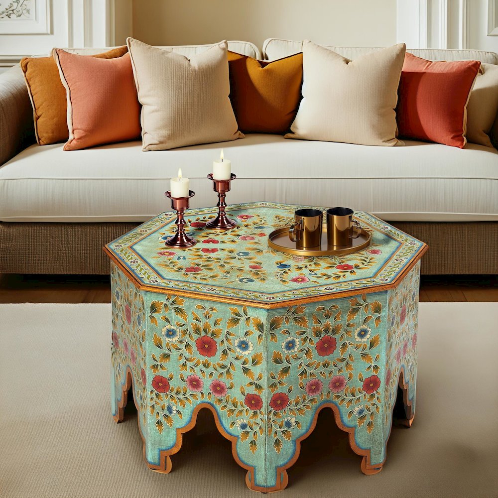 Priya Hand Painted Coffee Table, Green