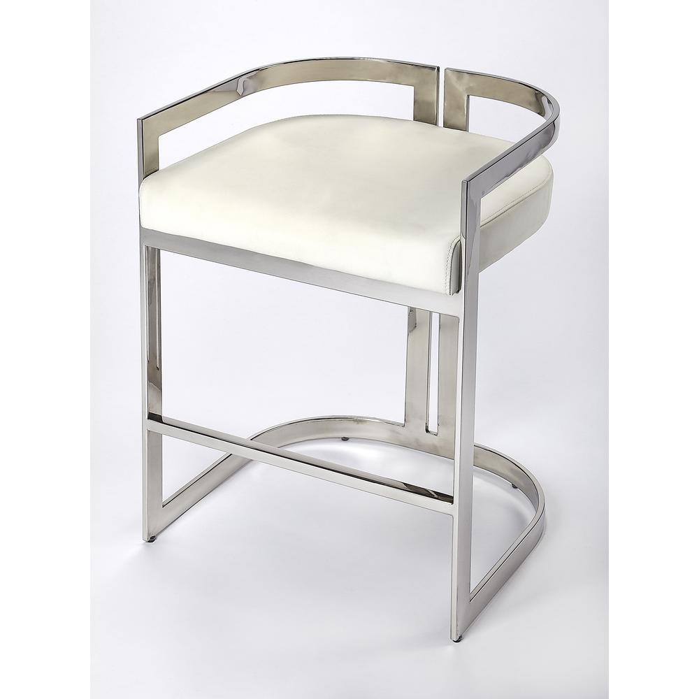 Clarence Faux Leather 25" Counter Stool, Silver