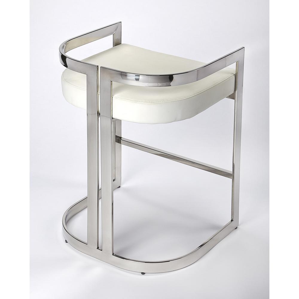 Clarence Faux Leather 25" Counter Stool, Silver
