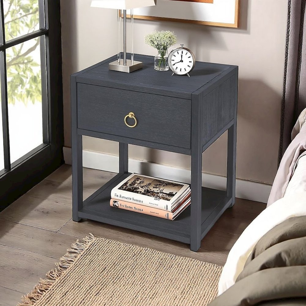 Navy Blue End Table – Small Wood Nightstand for Bedroom or Living Room