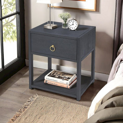 Navy Blue End Table – Small Wood Nightstand for Bedroom or Living Room