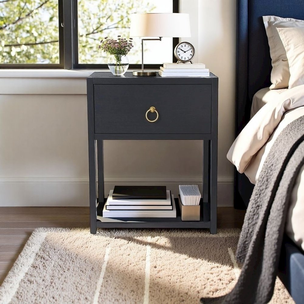 Navy Blue End Table – Small Wood Nightstand for Bedroom or Living Room