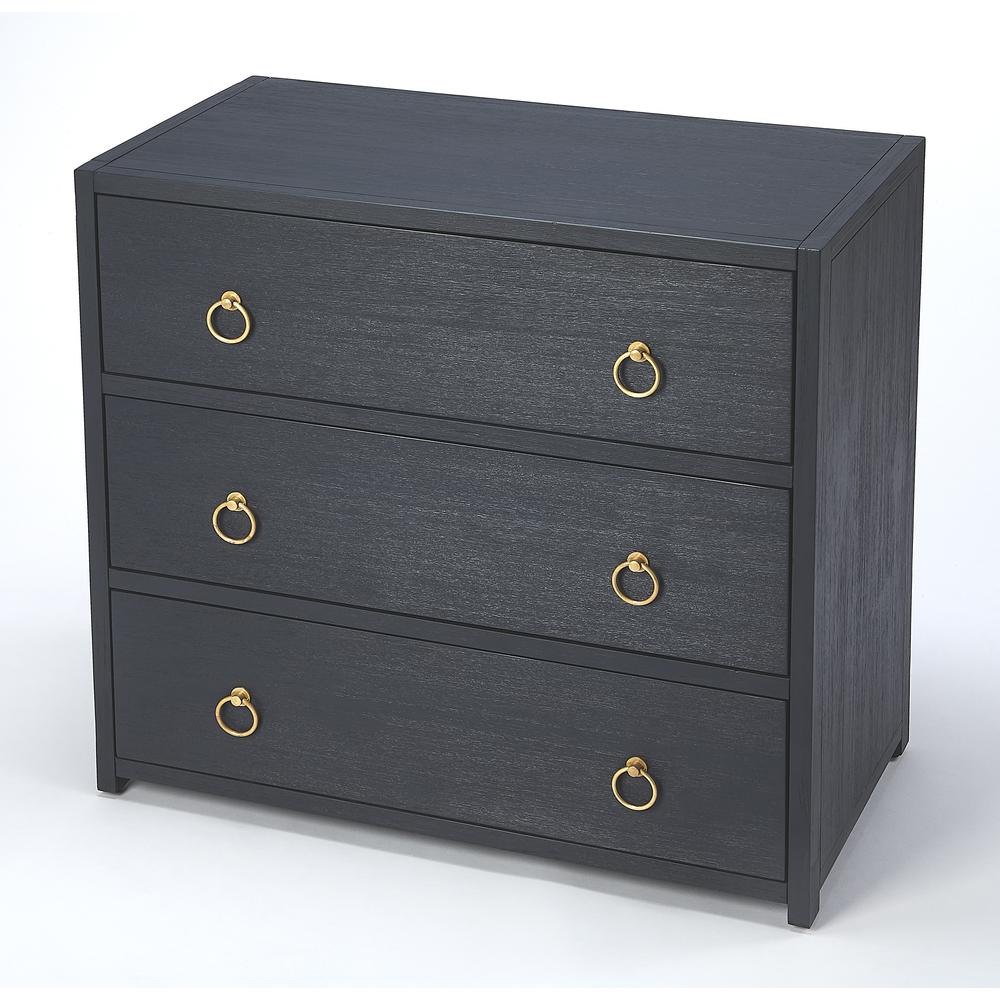 Elegant Navy Blue 3-Drawer Chest with Gold Accents, Belen Kox