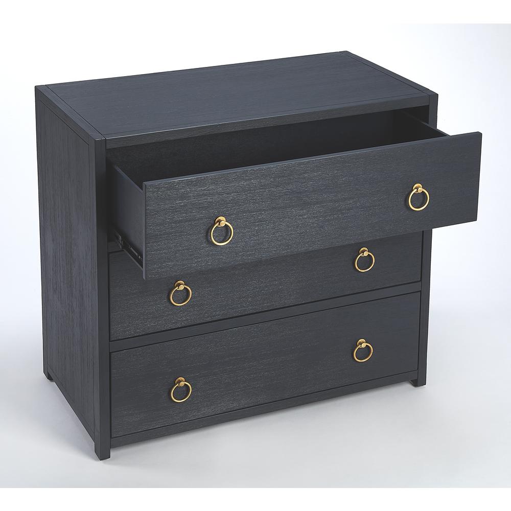 Elegant Navy Blue 3-Drawer Chest with Gold Accents, Belen Kox