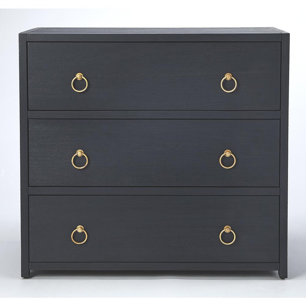 Elegant Navy Blue 3-Drawer Chest with Gold Accents, Belen Kox