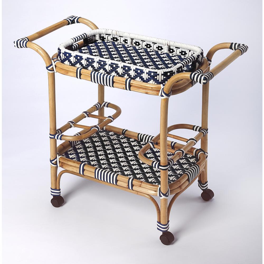 Selena & Rattan Bar Cart, Blue