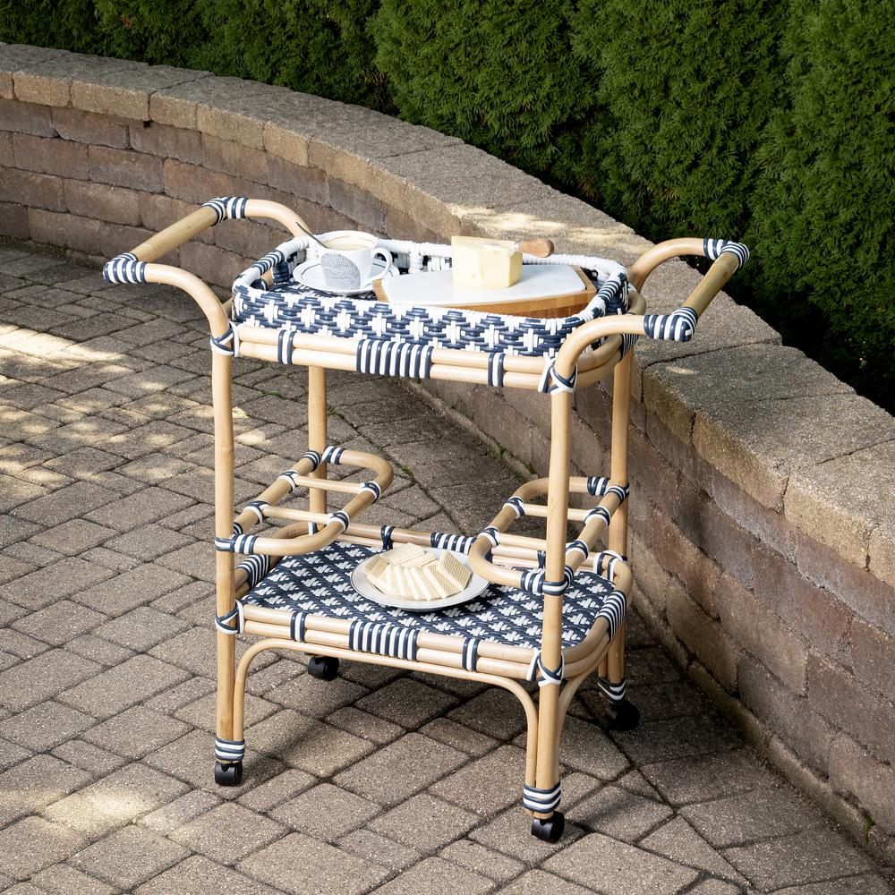 Selena & Rattan Bar Cart, Blue