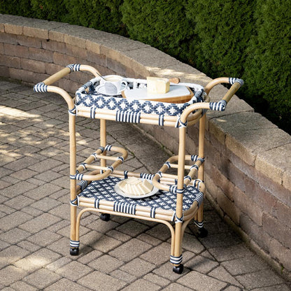 Selena & Rattan Bar Cart, Blue