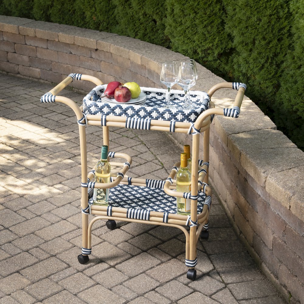 Selena & Rattan Bar Cart, Blue