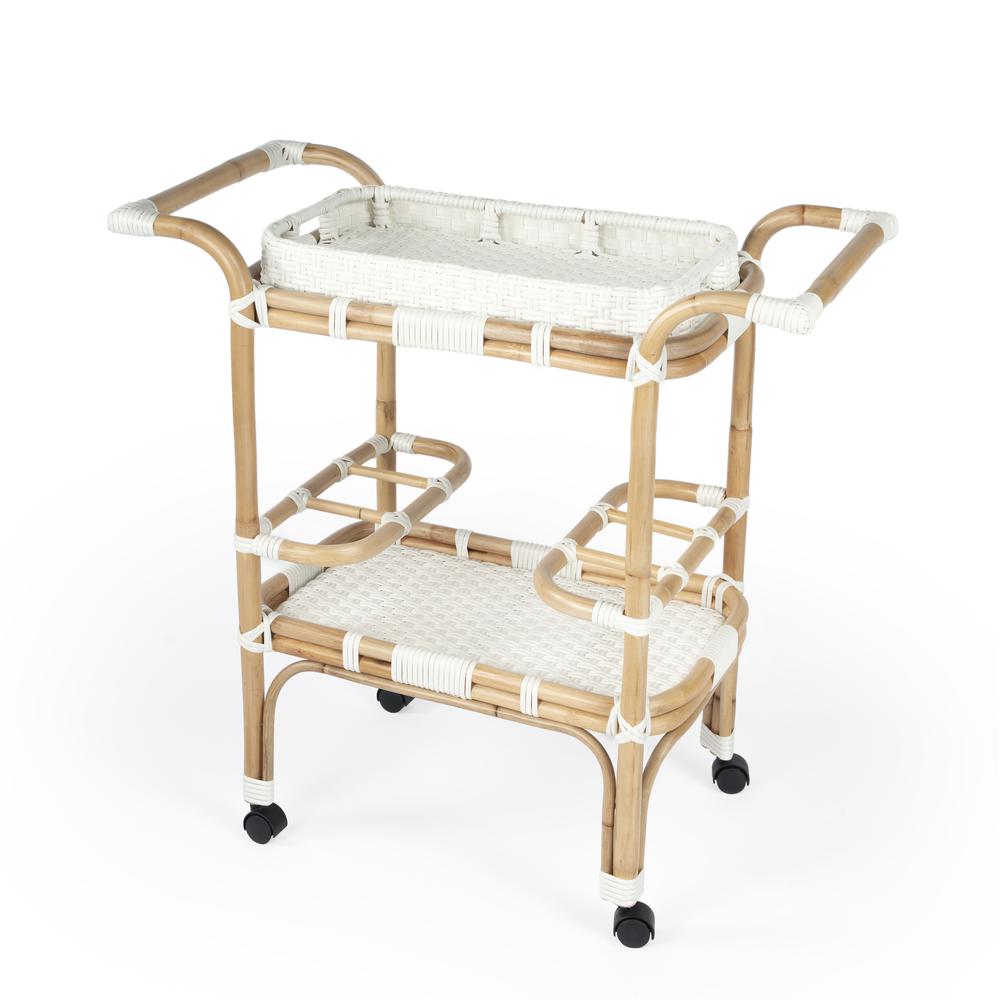 Selena Rattan Bar Cart, White