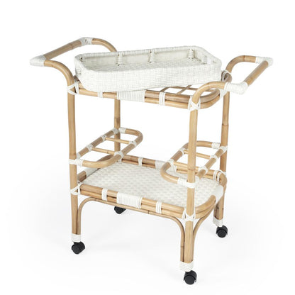 Selena Rattan Bar Cart, White