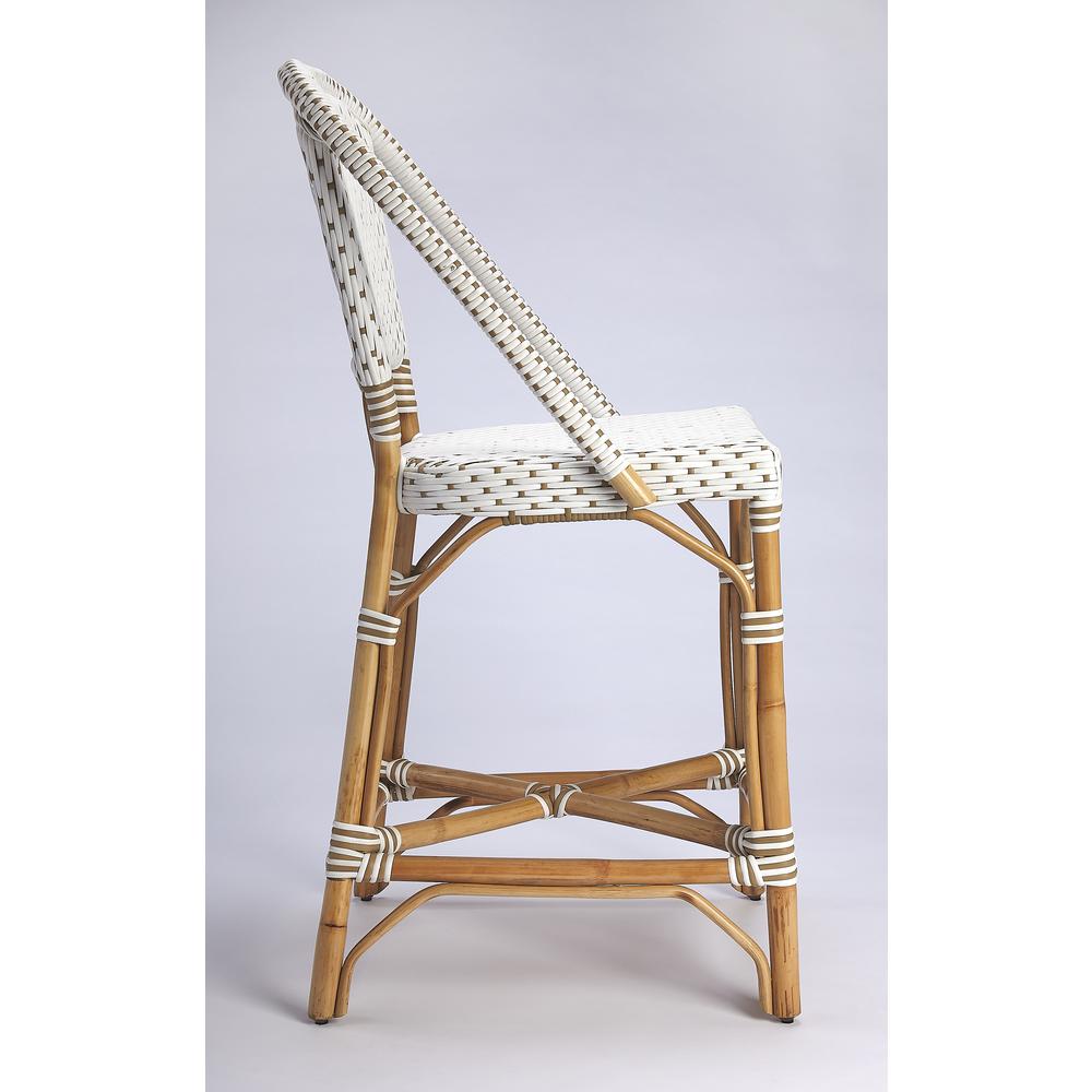 Solstice Rattan 25" Counter Stool, White and Tan Dot