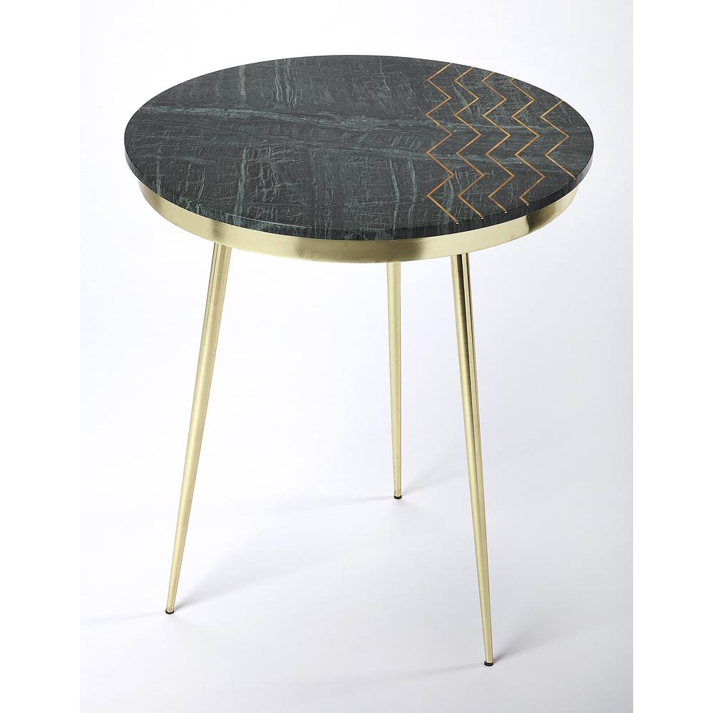 Hollings Green Marble & Brass Side Table, Green