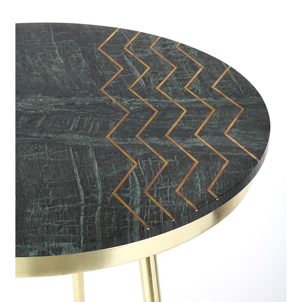 Hollings Green Marble & Brass Side Table, Green