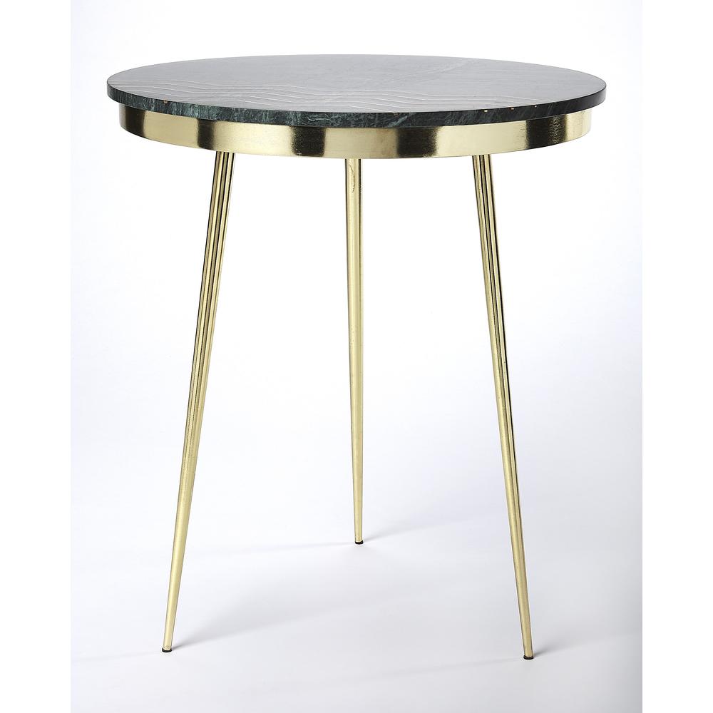 Hollings Green Marble & Brass Side Table, Green