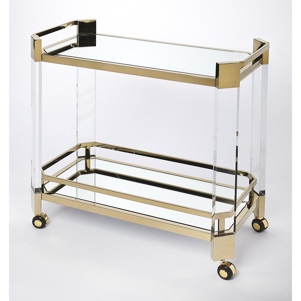 Charlevoix Acrylic & Serving Cart, Gold