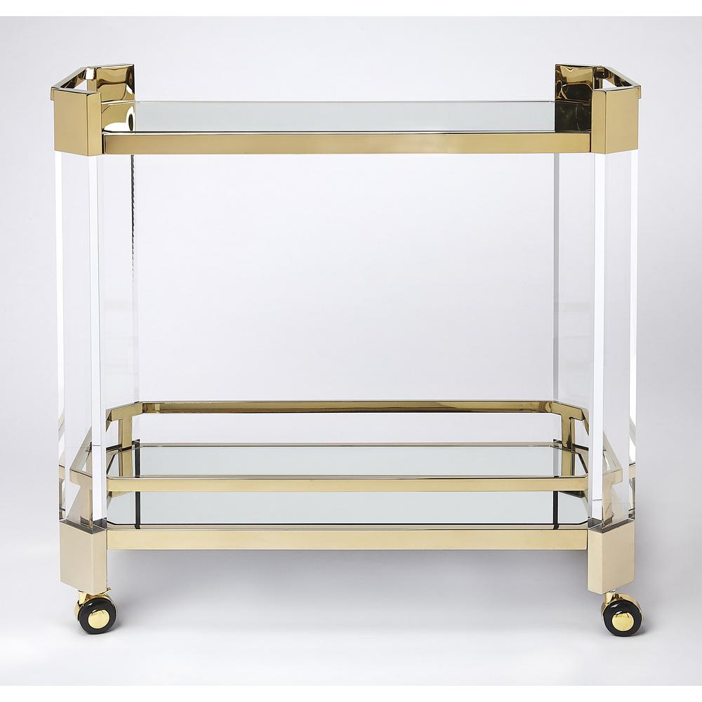 Charlevoix Acrylic & Serving Cart, Gold