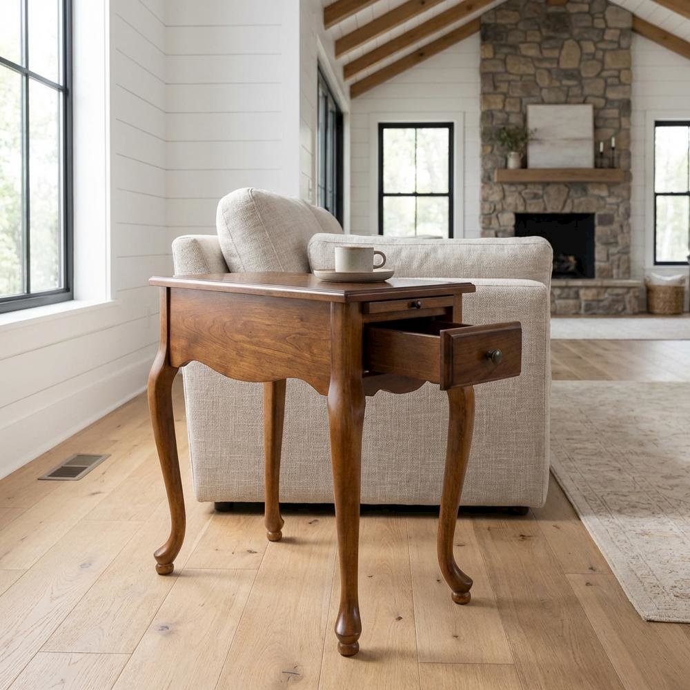 Chairside End Table with Drawer, Traditional Wood Side Table for Living Room