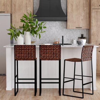 Urban Woven Leather 30" Barstool, Medium Brown