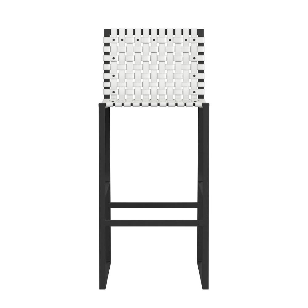 Urban Woven Leather Rectangular  28" Barstool, White