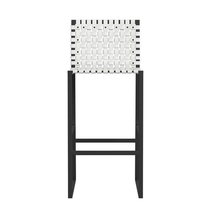 Urban Woven Leather Rectangular  28" Barstool, White