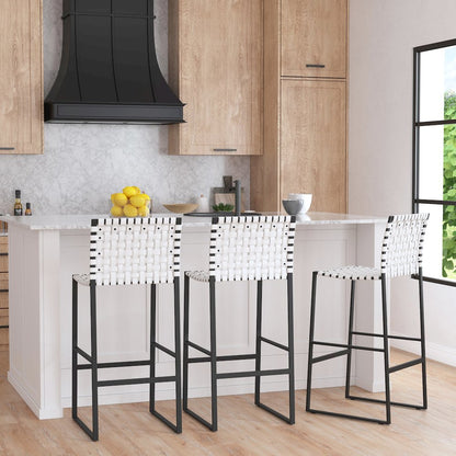 Urban Woven Leather Rectangular  28" Barstool, White